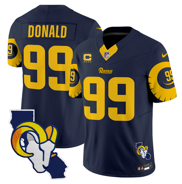 Men's Los Angeles Rams #99 Aaron Donald Navy 2025 4-Star C Patch F.U.S.E. V2 Limited Stitched Football Jersey